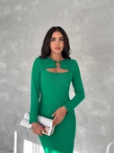Kadın Uzun Kollu Halka Ve Pencere Dekolte Detay Fırsat ürün Midi Boy Elbise - 4