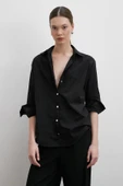 V Yaka Pamuk Gömlek Siyah thumbnail 4