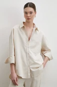 Keten Karışımlı Dökümlü Gömlek Bej thumbnail 3
