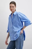 Oversize Pamuklu Gömlek Mavi thumbnail 4