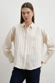 Kontrast Çizgili Modal Gömlek Kahve thumbnail 1