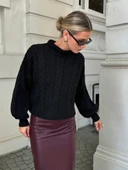 Uzun Kollu Yarı Balıkçı Yaka Triko Bluz - 2