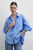 Oversize Pamuklu Gömlek Mavi thumbnail 2