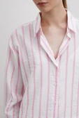 V Yaka Çizgili Modal Gömlek Pembe thumbnail 5