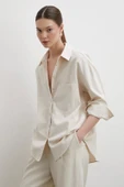 Keten Karışımlı Dökümlü Gömlek Bej thumbnail 4