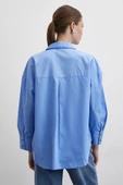 Oversize Pamuklu Gömlek Mavi thumbnail 6