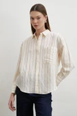 Kontrast Çizgili Modal Gömlek Kahve thumbnail 3