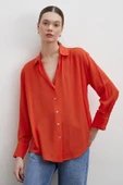 V Yaka Viskon Gömlek Oranj thumbnail 2