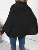 Kadın Uzun Kollu Balıkçı Yaka Düğme Detaylı Triko Panço - 2