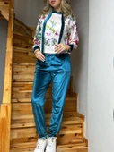 Kadın Kadife Kumaş Uzun Kollu Kapüşon Detay çiçek Baskılı Sweat Ve Pantolon Ikili Takım - 4