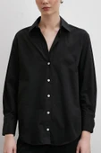 V Yaka Pamuk Gömlek Siyah thumbnail 5