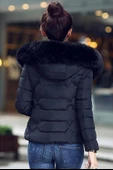 Kürklü Kapüşonlu Şişme Kadın Mont - 3