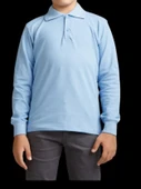 açık mavi uzun Kol Tişört/T-Shirt polo yaka polo pamuklu - 2