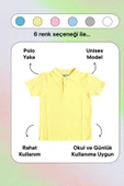 Sarı Kısa Kol Düz Renk Yakalı 6-16 Yaş Çocuk Okul Lakos Tişört Polo Yaka T-shirt - 4