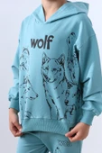 ERKEK ÇOCUK KAPŞONLU EŞOFMAN TAKIMI 4 MEVSİM WOLF BASKILI RİBANALI F12 thumbnail 8