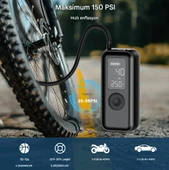 Elektrikli hava pompası 150 psi 6000 mAh pilli hava pompası, LCD gerçek zamanlı lastik basıncı izleme, LED'li ve USB çıkışlı bisiklet, araba, basketbol - 2