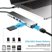 Alfais 4681 Type C To Hdmi Usb 3.0 Sd MicroSD 8in1 Kart Rj45 Ethernet Çevirici Dönüştürücü Adaptör - 6