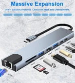 Alfais 4681 Type C To Hdmi Usb 3.0 Sd MicroSD 8in1 Kart Rj45 Ethernet Çevirici Dönüştürücü Adaptör - 4