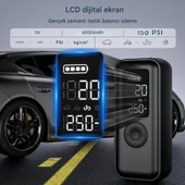 Elektrikli hava pompası 150 psi 6000 mAh pilli hava pompası, LCD gerçek zamanlı lastik basıncı izleme, LED'li ve USB çıkışlı bisiklet, araba, basketbol - 3
