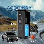 Elektrikli hava pompası 150 psi 6000 mAh pilli hava pompası, LCD gerçek zamanlı lastik basıncı izleme, LED'li ve USB çıkışlı bisiklet, araba, basketbol - 4