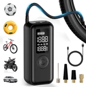 Elektrikli hava pompası 150 psi 6000 mAh pilli hava pompası, LCD gerçek zamanlı lastik basıncı izleme, LED'li ve USB çıkışlı bisiklet, araba, basketbol - 1
