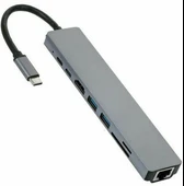 Alfais 4681 Type C To Hdmi Usb 3.0 Sd MicroSD 8in1 Kart Rj45 Ethernet Çevirici Dönüştürücü Adaptör - 1