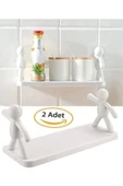 2 Adet Sevimli İnsan Motifli Banyo Mutfak Ofis Baharat Rafı Kendinden Yapışkanlı Çöp Adam Rafı - 6