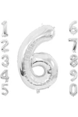 Gümüş Folyo Balon 6 Rakam 100 cm (40 İnç)  6 Yaş Balonu - 6 Yaş Balon - 6 Rakam Balon - 1