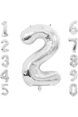 Gümüş Folyo Balon 2 Rakam 100 cm (40 İnç)  2 Yaş Balonu - 2 Yaş Balon - 2 Rakam Balon - 1