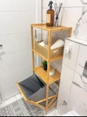 Bambu 3 Raflı Kirli Sepeti Çok Amaçlı Banyo Düzenleyici Organizer Raf - 6
