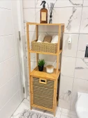 Bambu 3 Raflı Kirli Sepeti Çok Amaçlı Banyo Düzenleyici Organizer Raf - 1