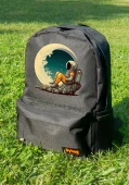 Astronot Hilal Ay Baskılı Siyah Sırt Çantası Unisex - 1