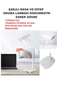 Şarj Edilebilir Dokunmatik Masa Lambası  Kitap Okuma Işığı Led Çalışma  Okuma 3 Modlu Kademe Işık - 4