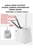 Şarj Edilebilir Dokunmatik Masa Lambası  Kitap Okuma Işığı Led Kalemlik Telefon Tutucu Kademe Ayarlı - 3