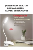 Şarj Edilebilir Klipsli Kitap Okuma Işığı 14 Led Kitap Arası Okuma 3 Modlu Işık Mandallı Lamba Masa - 2