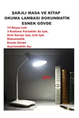 Şarj Edilebilir Dokunmatik Masa Lambası  Kitap Okuma Işığı Led Çalışma  Okuma 3 Modlu Kademe Işık - 2