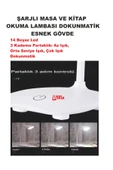 Şarj Edilebilir Dokunmatik Masa Lambası  Kitap Okuma Işığı Led Çalışma  Okuma 3 Modlu Kademe Işık - 3