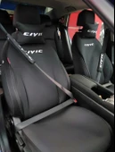 Honda Cıvıc Nakışlı Ön İkili Oto Koltuk Minderi 2 Adet Boyun Yastığı 2 Adet Kemer Pedi - 2