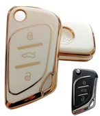 Cadillac Tipli KD Keydiy NB30 Uyumlu Kumanda Anahtar Kılıfı Oto Anahtarlık Beyaz Gold - 1
