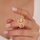 925 Ayar Gümüş Pembe Taşlı Hareli Melek Kolye thumbnail 1