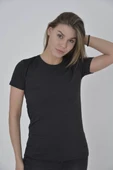 Kadın Omuz Fileli Slim Fit T-shirt - Siyah - 1