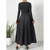 Lucky Life Kadın Uzun Kollu Bisiklet Yaka Uzun üst Viskon Alt Trikoton Elbise thumbnail 6