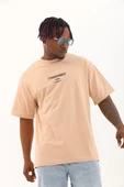 Unisex Oversize Baskılı Bisiklet Yaka T-Shirt - Bej - 2