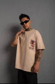 Erkek Sırt Baskılı  Oversize T-shirt - Bej - 1