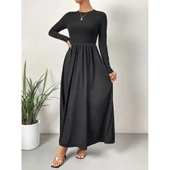 Lucky Life Kadın Uzun Kollu Bisiklet Yaka Uzun üst Viskon Alt Trikoton Elbise thumbnail 4