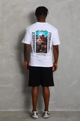 Unisex Oversize Baskılı Bisiklet Yaka T-Shirt - Beyaz - 4