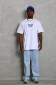 Unisex Oversize Baskılı Bisiklet Yaka T-Shirt - Beyaz - 2