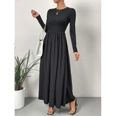 Lucky Life Kadın Uzun Kollu Bisiklet Yaka Uzun üst Viskon Alt Trikoton Elbise thumbnail 3