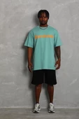 Unisex Oversize Baskılı Bisiklet Yaka T-Shirt - Mint Yeşili - 3
