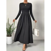 Lucky Life Kadın Uzun Kollu Bisiklet Yaka Uzun üst Viskon Alt Trikoton Elbise thumbnail 2